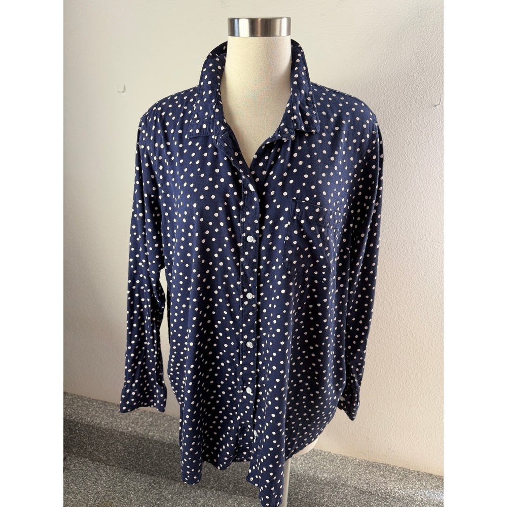 Old Navy Classic Shirt Womens Plus XXL Navy Blue Polka Dot Button Down Shirt